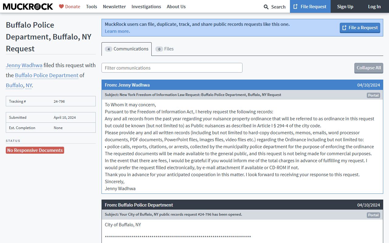 Buffalo PD FOIL requests on MuckRock