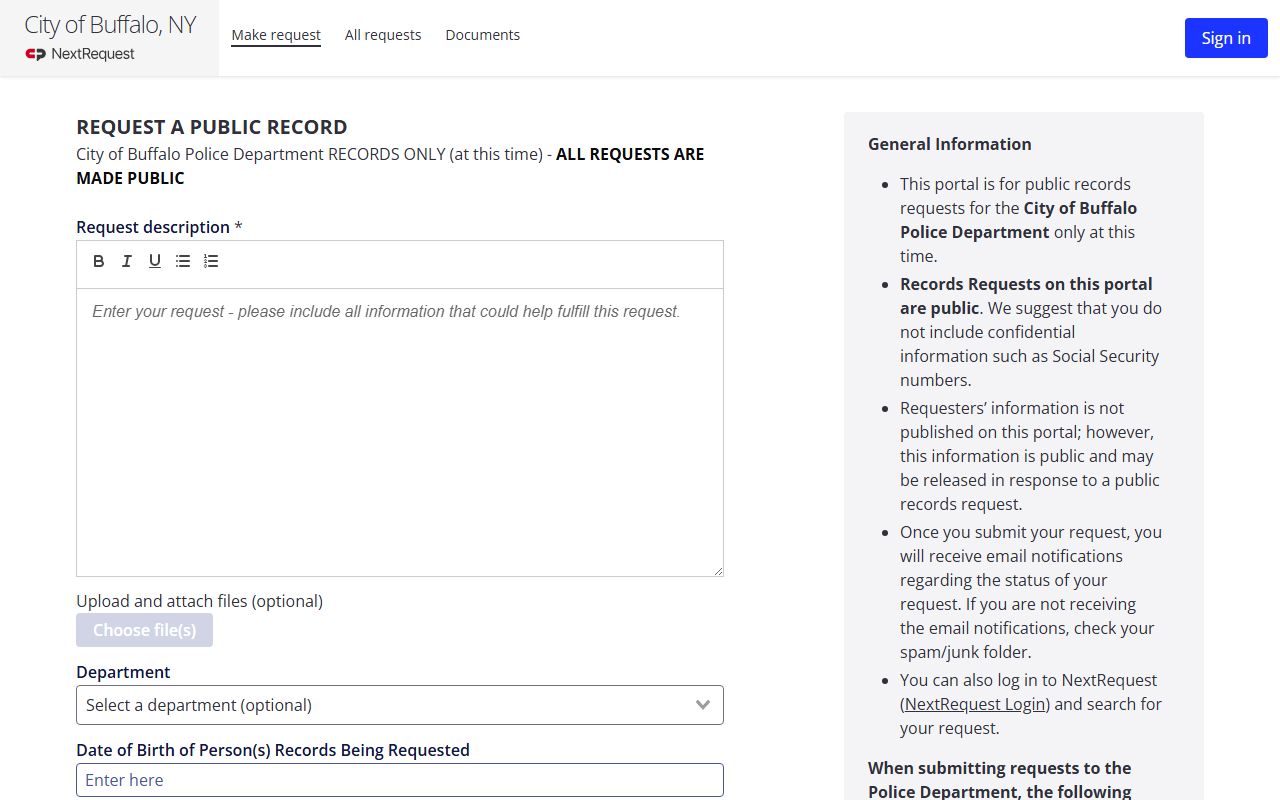 Buffalo Police Department records portal