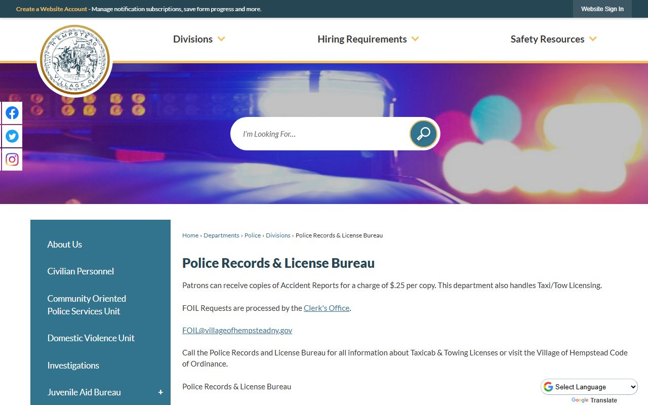 Hempstead Police Department records page