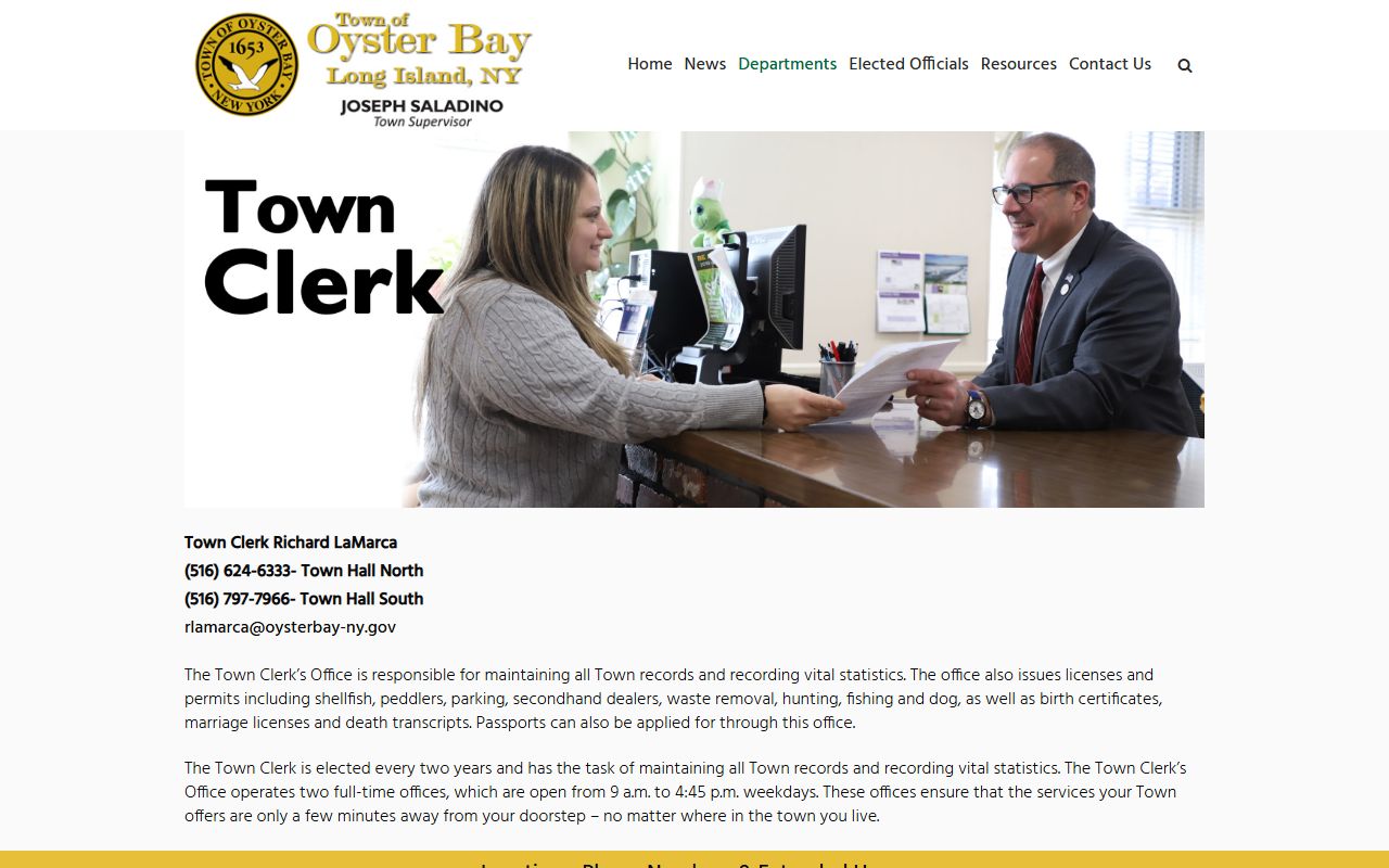 Oyster Bay Town Clerk records information