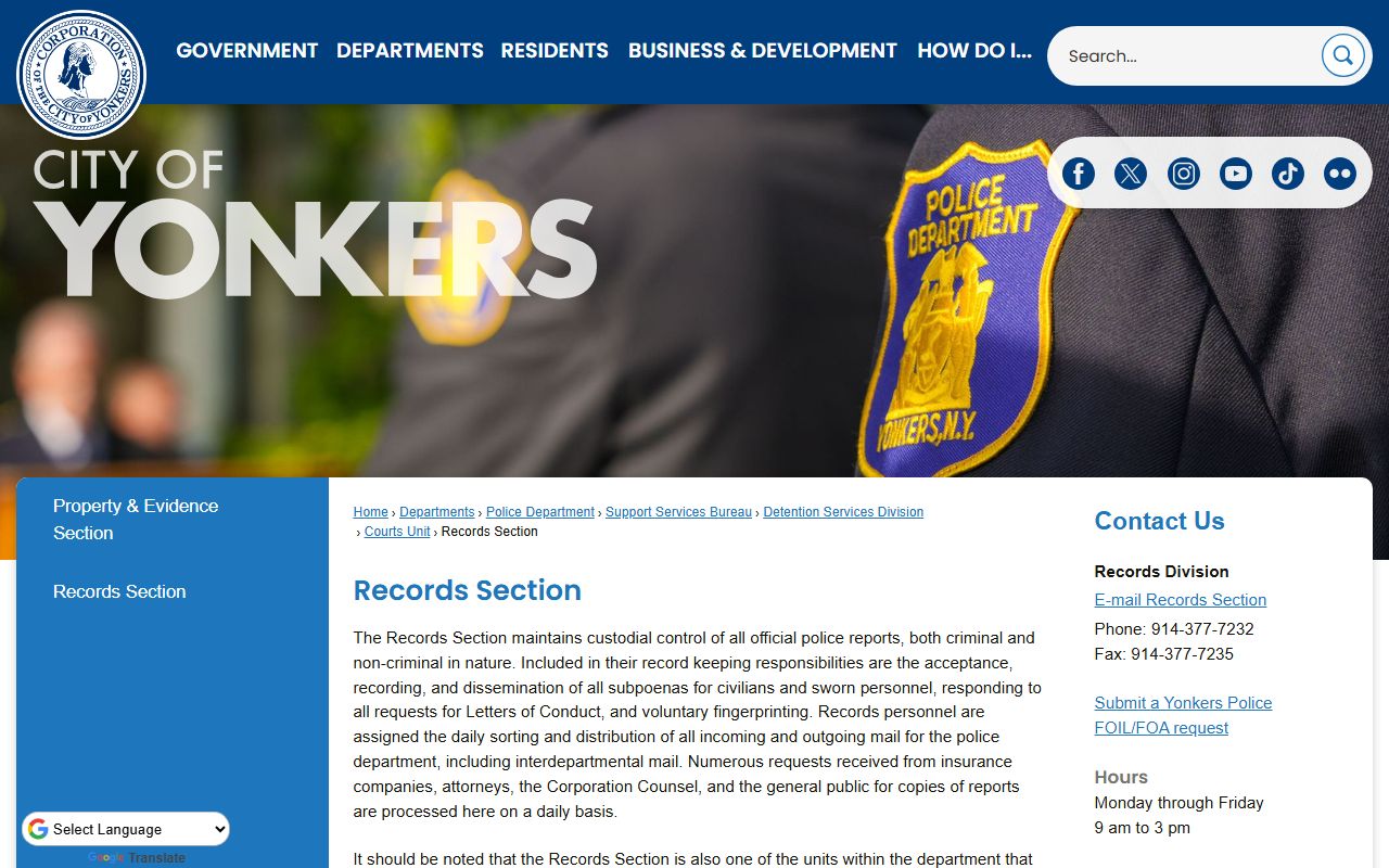 Yonkers Police Records Section