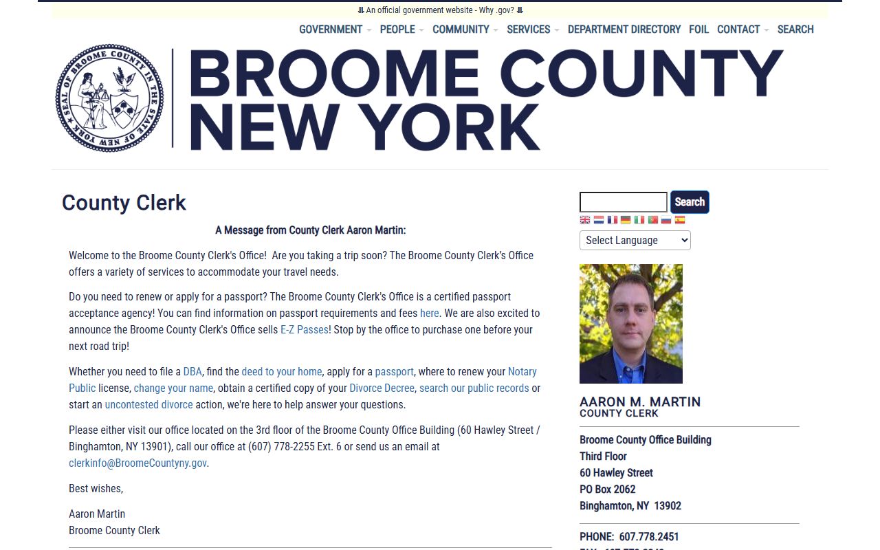Broome County Clerk's Office for court records and police blotter