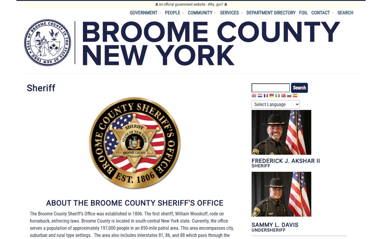 Broome County Sheriff's Office records division for police blotter requests