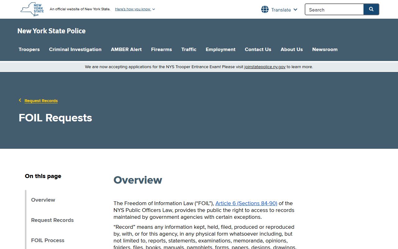 NYS State Police FOIL requests